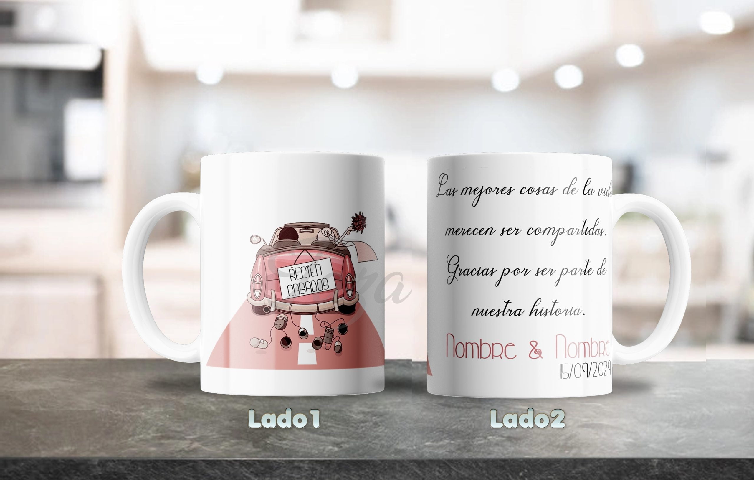 Taza Invitado de Boda Personalizada Frase Recién Casados