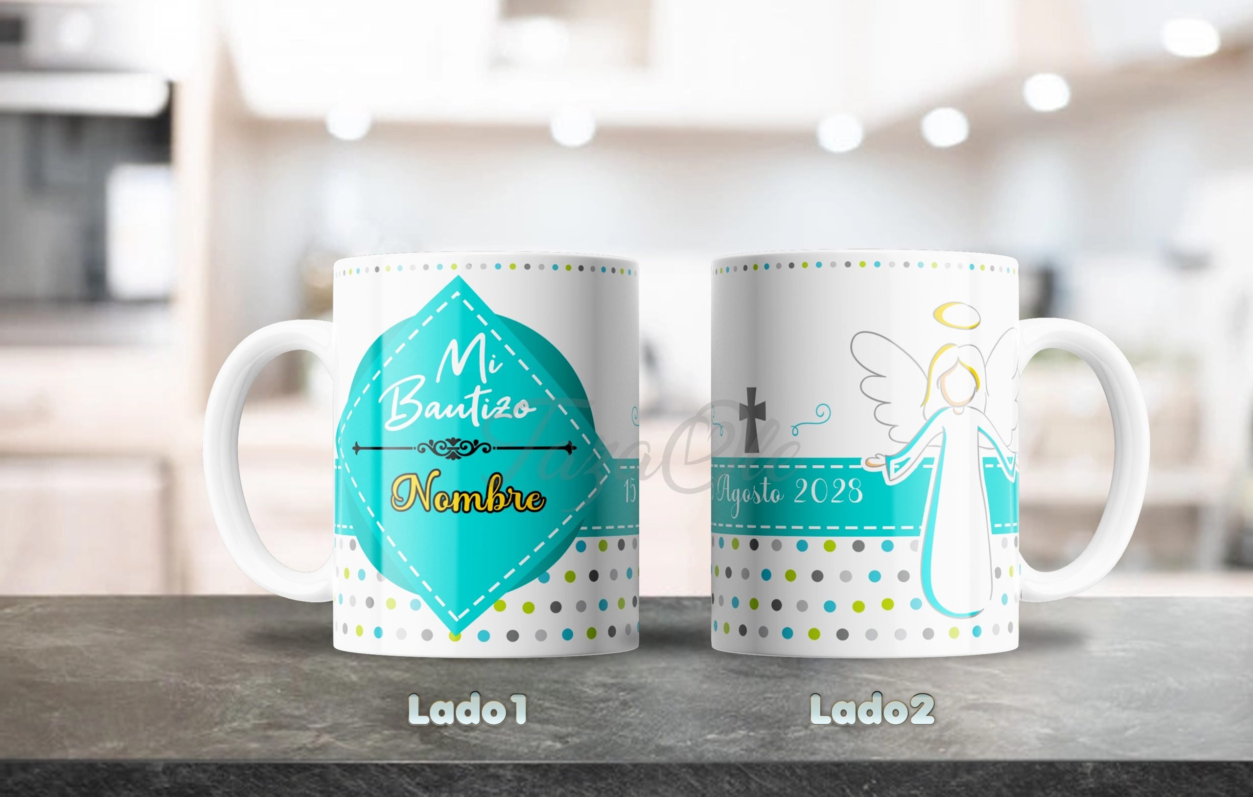 Taza Personalizada Recuerdo de mi Bautizo con Nombre y Fecha Turquesa